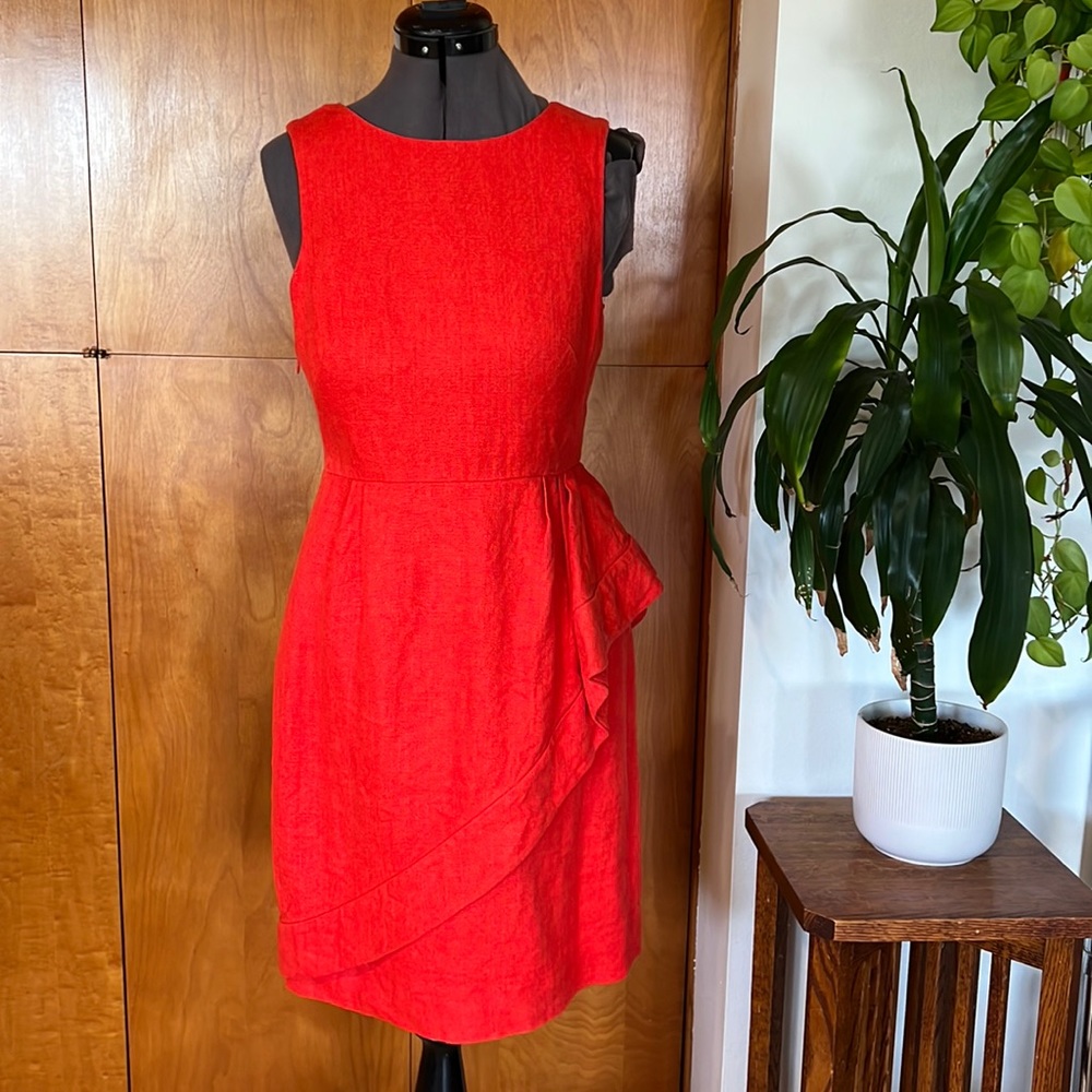 J Crew Coral Linen Cocktail w keyhole.